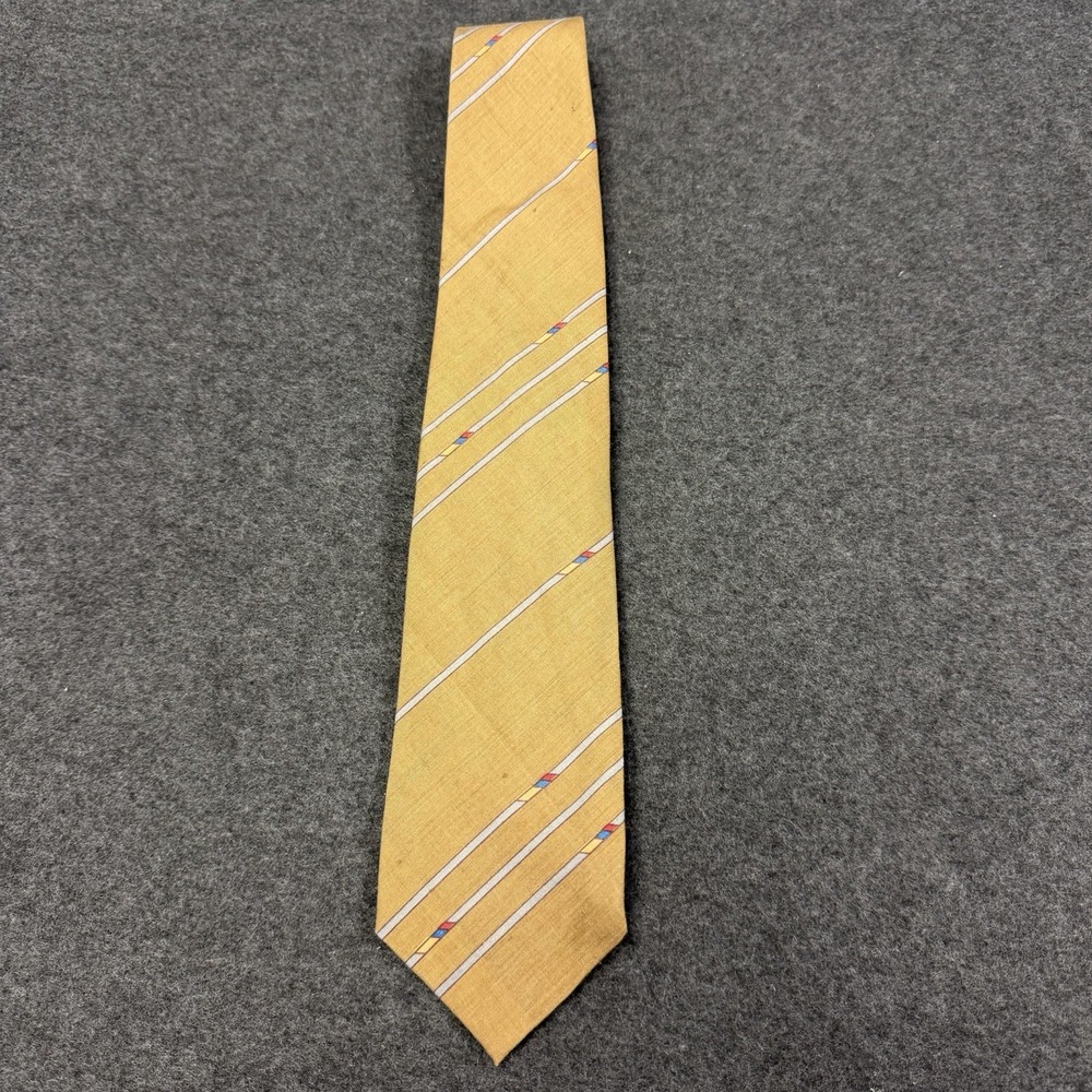 Vtg BASILE Made in Italy Striped Silk Linen Blend Mens Tie Gold Mustard Yellow